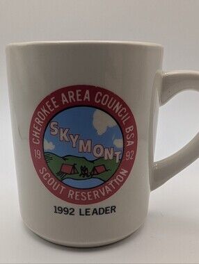 Vintage Boy Scouts Coffee Mug Skymont Cherokee Area Council 1992 Leader BSA